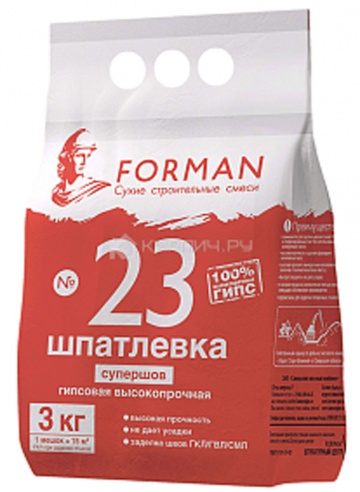Шпатлевка гипсовая высокопрочная супершов Forman 23 белая, 3 кг